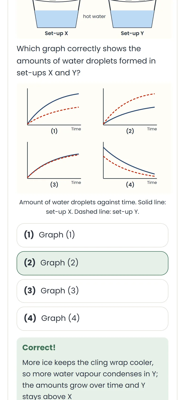 A Primary Science quick quiz marked correct, with the reason explained